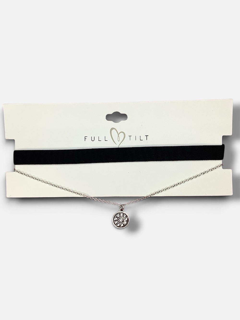Full Tilt Silver Compass Charm Necklace and Black Velvet Choker Set